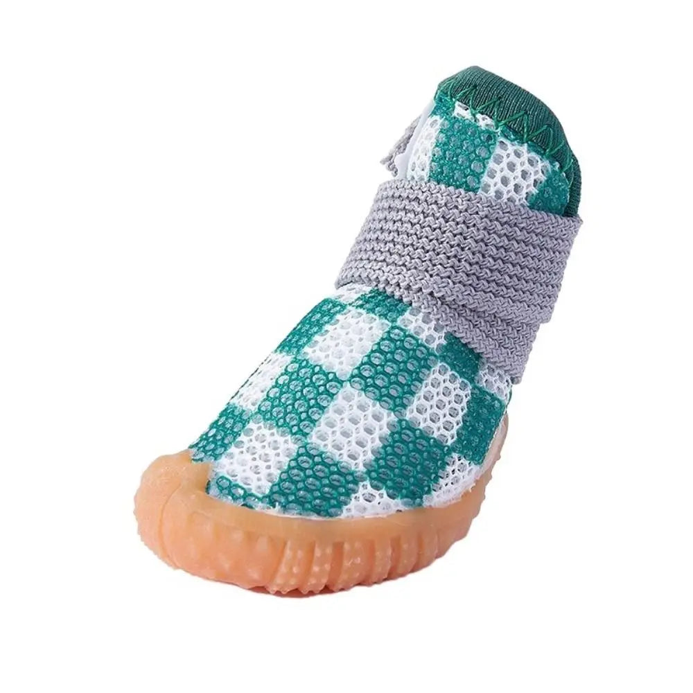 4pcs/set Breathable Breathable Pet Dog Shoes Wear-resistant Soft Hollow Dog Boots Anti-skid Sandwich Mesh Puppy Mesh Shoes
