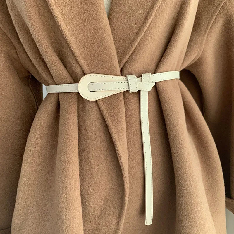 Thin Knotted Belts for Women Belt Lady Waistband Soft PU Leather Waist Belt Black Coffee Straps Long Dress Coat Accessories