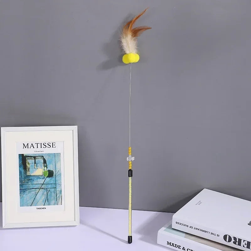 Cat Toy Cats Feather Toy Steel Wire Cat Toys with Bell Stick Scratch Bite Feather Toys for Cats Teaser Stick Ball Pet Products