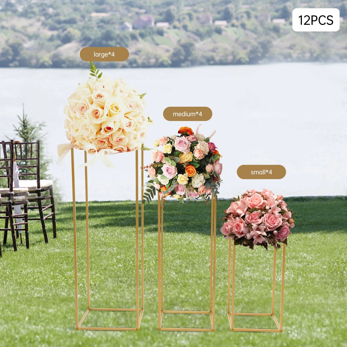 12 PCS Metal Flower Stand, Wedding Centerpieces, Pillar Rectangular Geometric Flower Rack for Event Party Decor