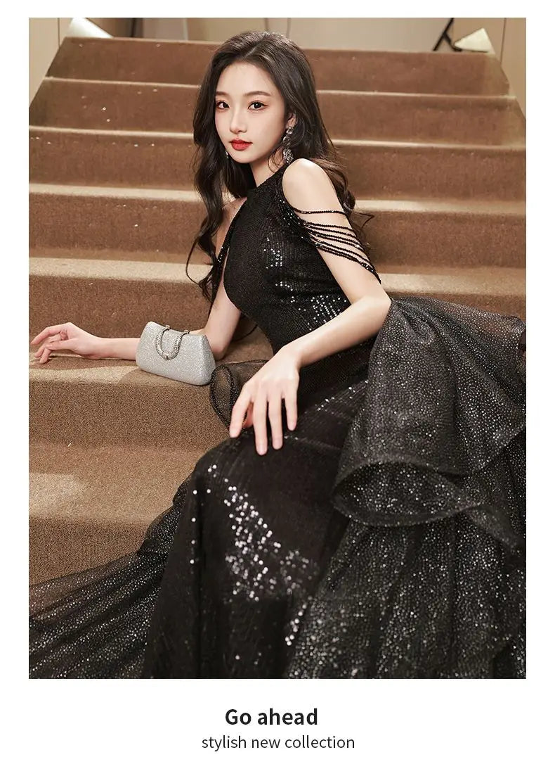 YOSIMI Women Evening Party Long Dress 2023 Summer Vintage Mesh Floor-Length Sleeveless Black Dress Trumpet Sexy Mermaid Vestido