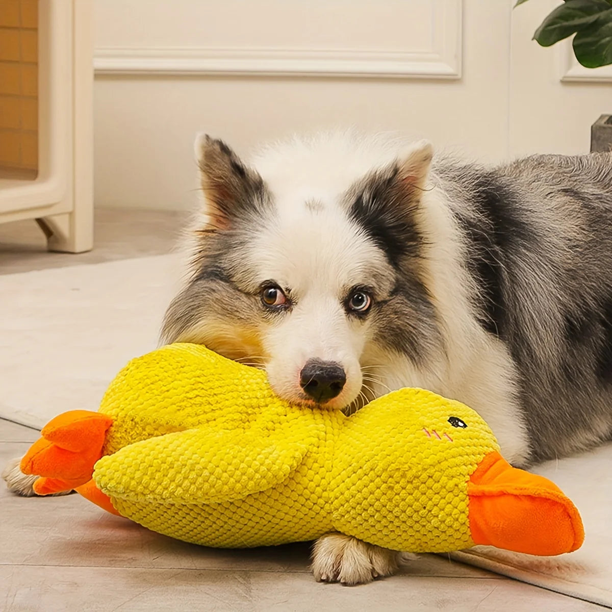 1pc Large Duck Design Pet Grinding Teeth Squeaky Plush Toy, Durable Chew Toy For Dog Interactive Suppl