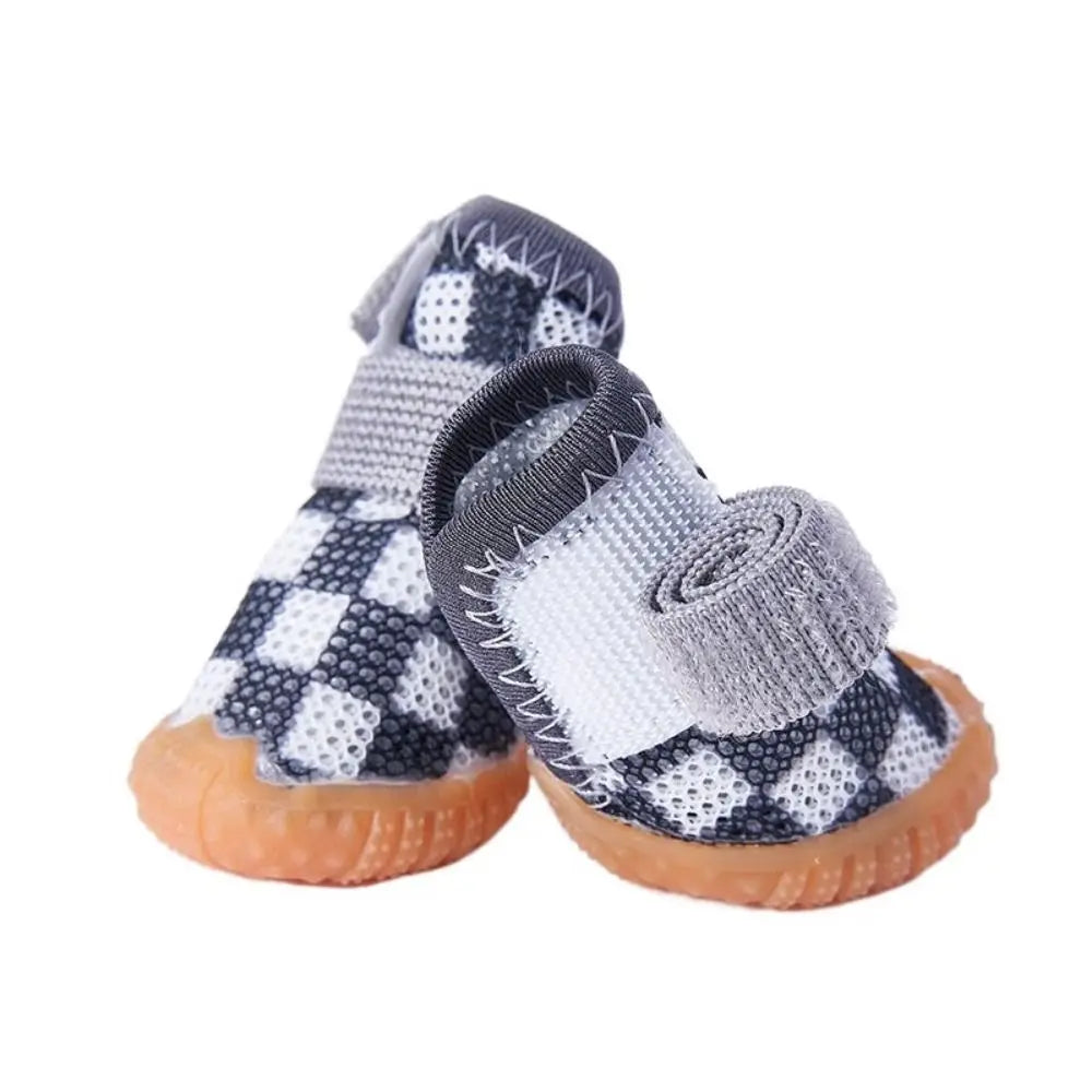 4pcs/set Breathable Breathable Pet Dog Shoes Wear-resistant Soft Hollow Dog Boots Anti-skid Sandwich Mesh Puppy Mesh Shoes