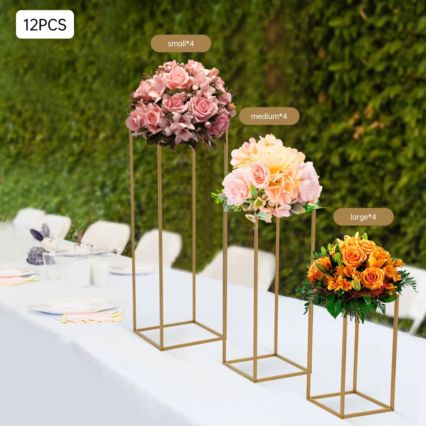 12 PCS Metal Flower Stand, Wedding Centerpieces, Pillar Rectangular Geometric Flower Rack for Event Party Decor