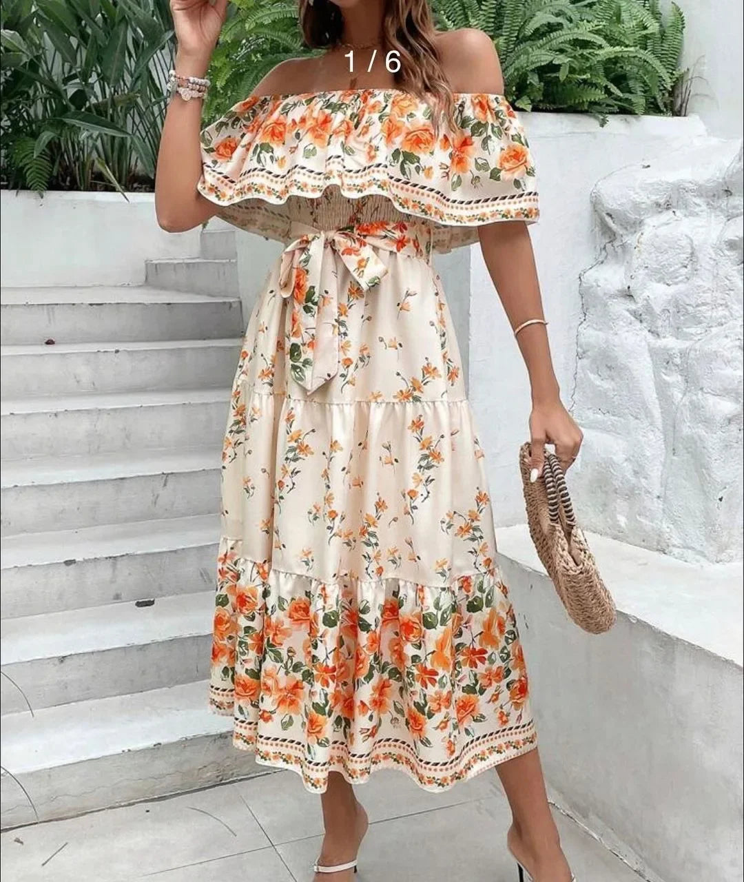 Amazon Off-shoulder Printing Long Dress New Arrival European American Foreign Trade Spring Summer Season Women Fashion