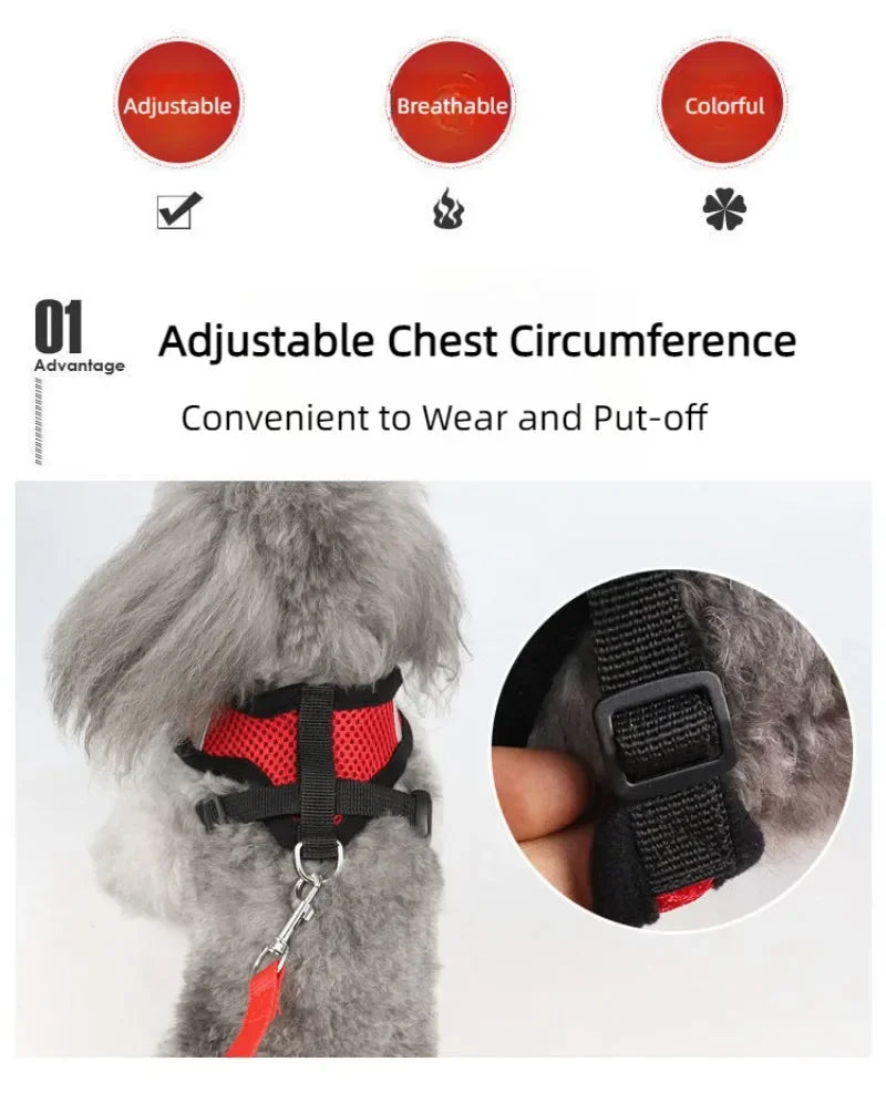 Pet Dog Harness Lead Leather Walking Escape Adjustable Mesh Vest Harness Puppy Collar Suitable For Medium Dog Harness
